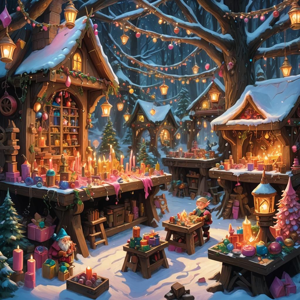 Elf Santa's Toy Workshop: Fantasy Concept Art