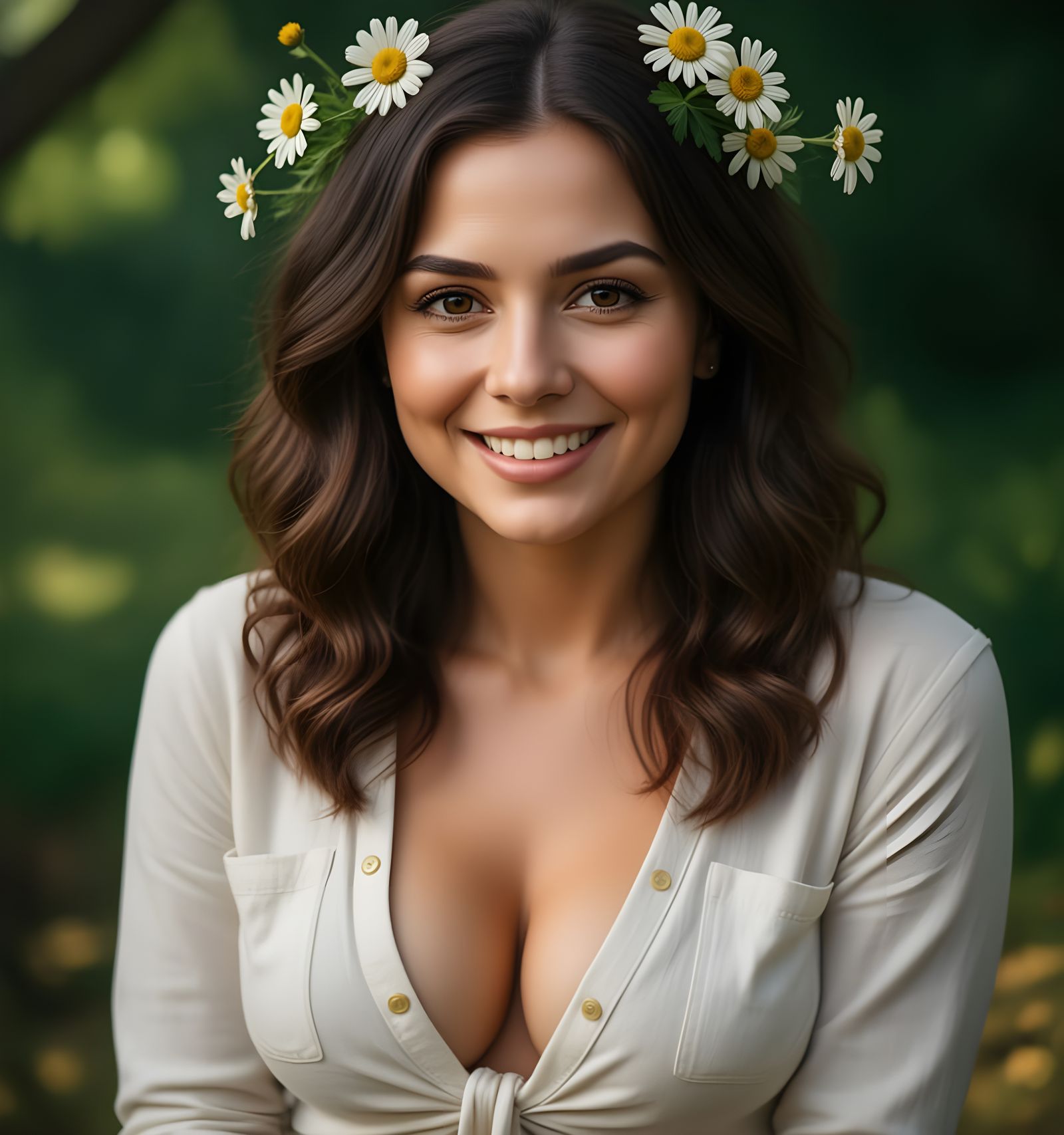 Smiling Woman in a Forest Setting
