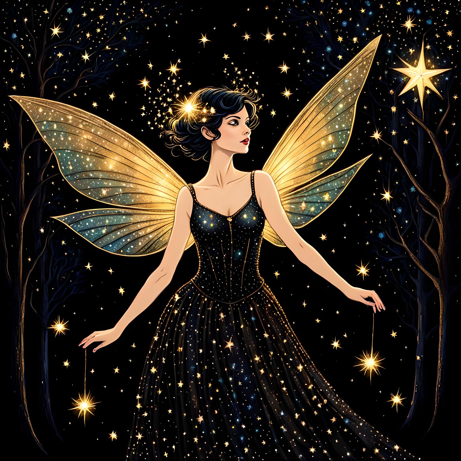 Beautiful fantasy pixie  flitting about the magical forest s...