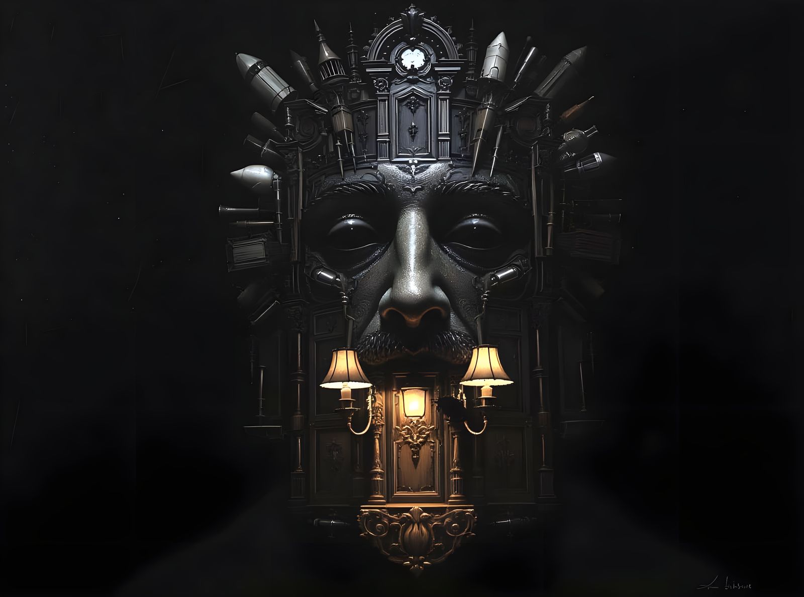 Baroque Surrealism Face Made of Household Objects