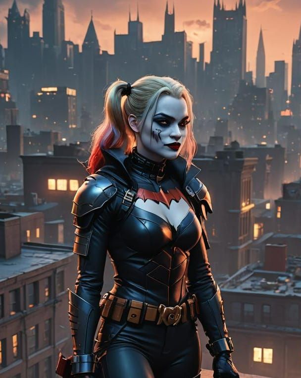 Harley Quinn as Batman: Detailed Digital Matte Painting