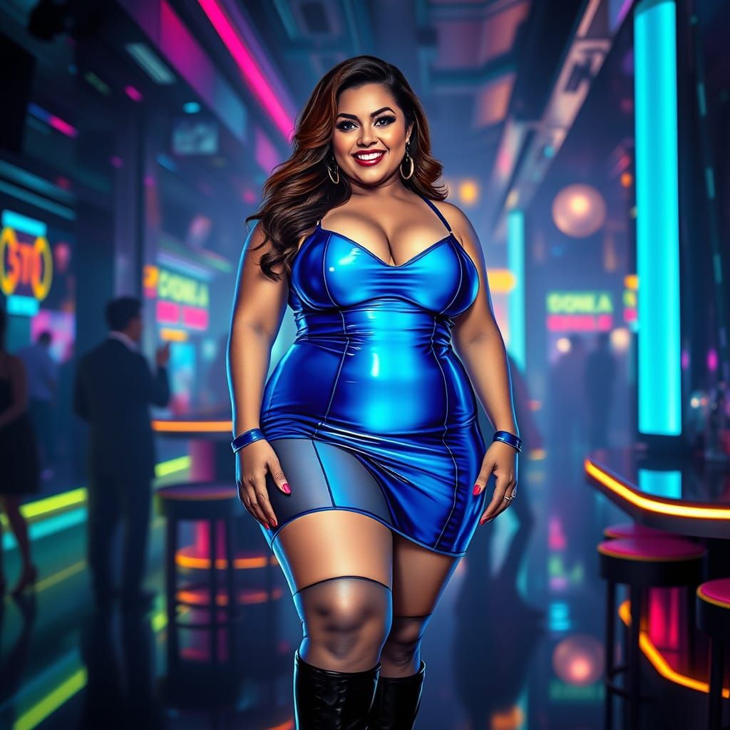 Melting Oil Guache Portrait of a Woman in a Neon Club