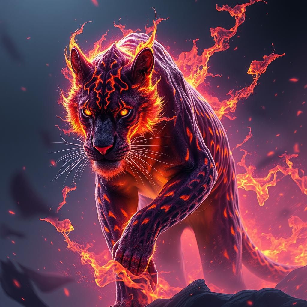 Fantastical Fire Leopard in Dark Fantasy Style
