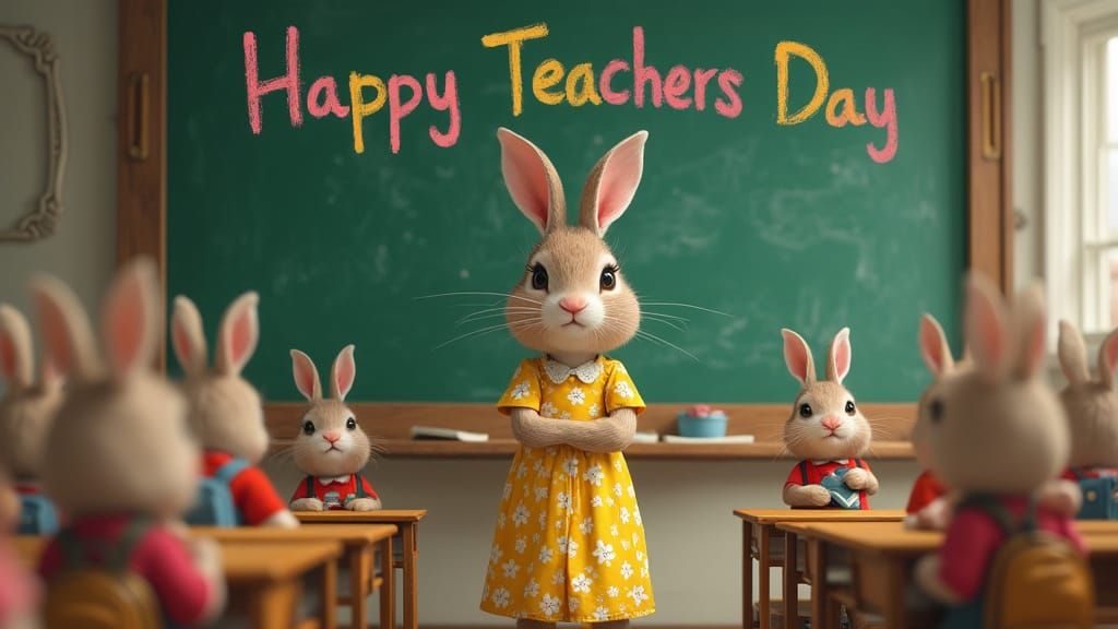 Rabbit Teacher's Day in Whimsical Style