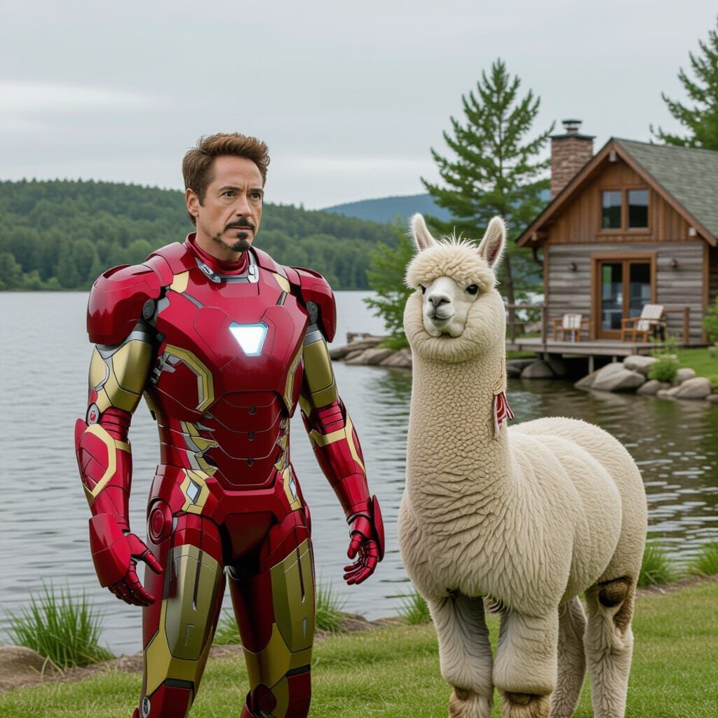Tony Stark and Gerald the Alpaca at Lakeside Cottage