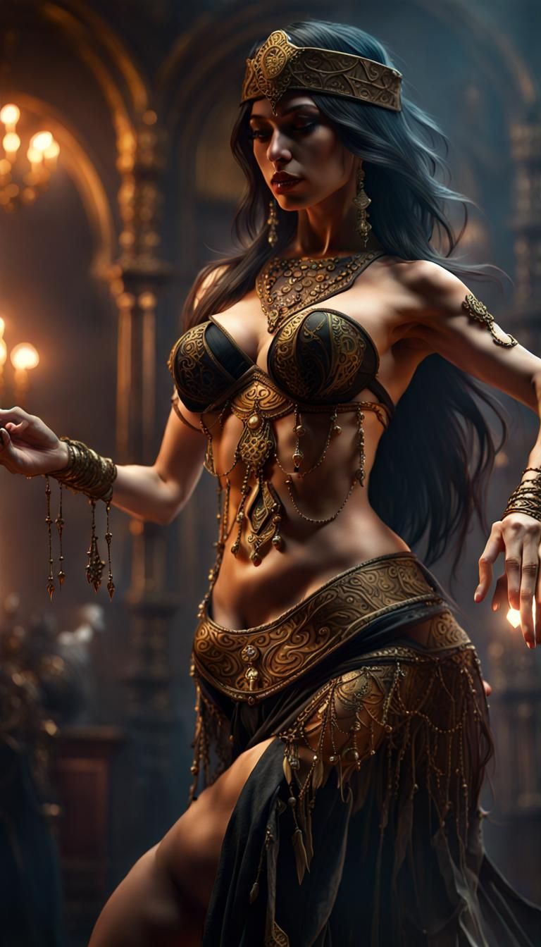 Dark Fantasy Belly Dancer in Volumetric Lighting