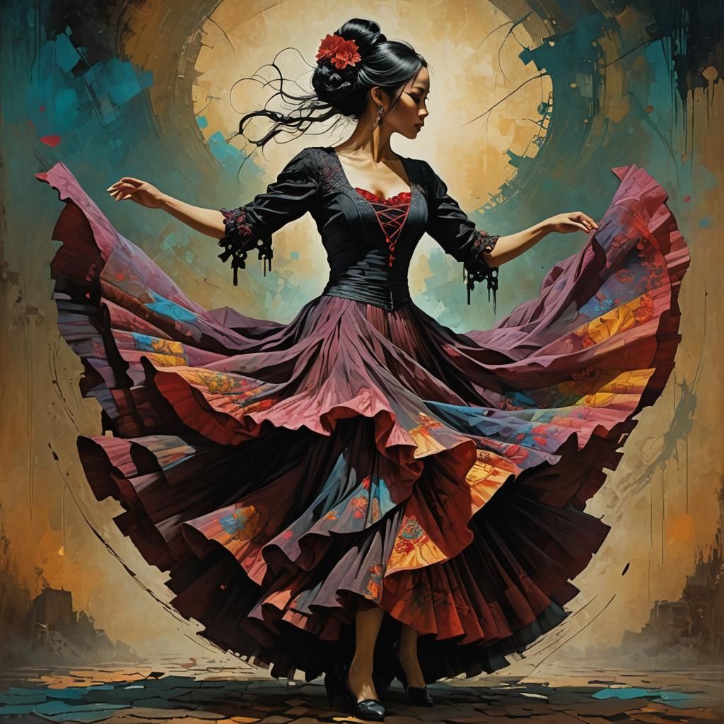 Flamenco Dancer in Grunge Art Style