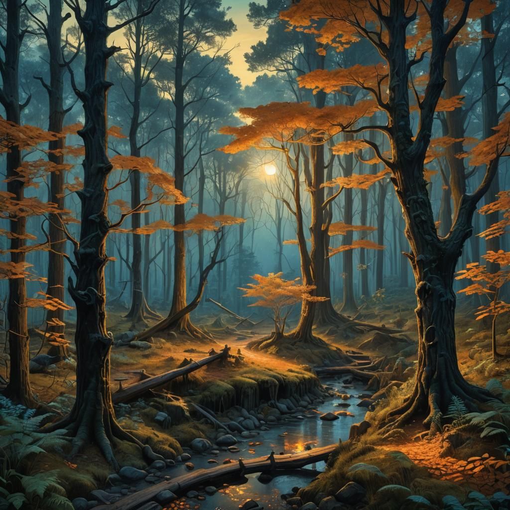 Illuminated Forest Landscape in Gritty Realistic Style
