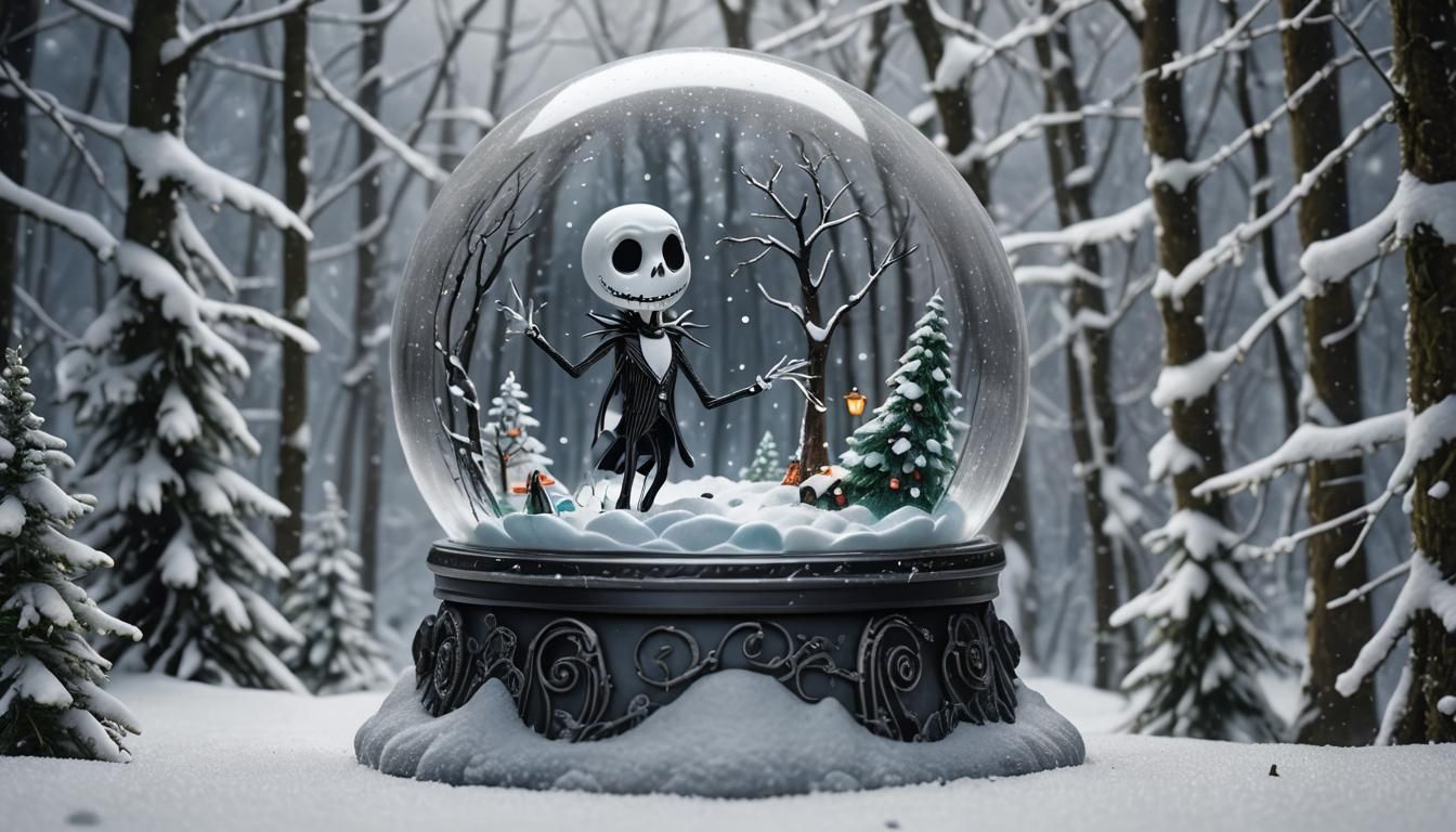 Jack Skellington Snow Globe in Hyperrealistic Style
