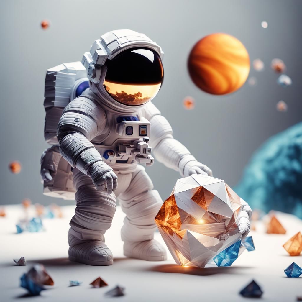 Giant Astronaut with Crystals Near Jupiter