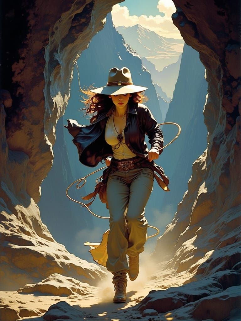 Fearless Archaeologist in Art Nouveau Style