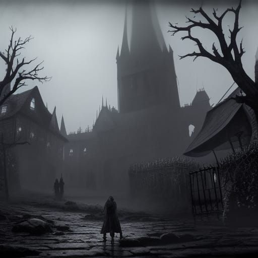 Vallaki and Yharnam: Dark Gothic Town in Noir Style