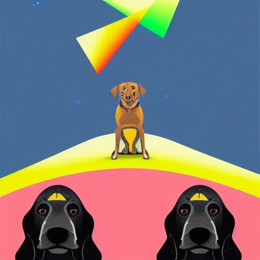 Dog on the Moon in Geometric Pop Art