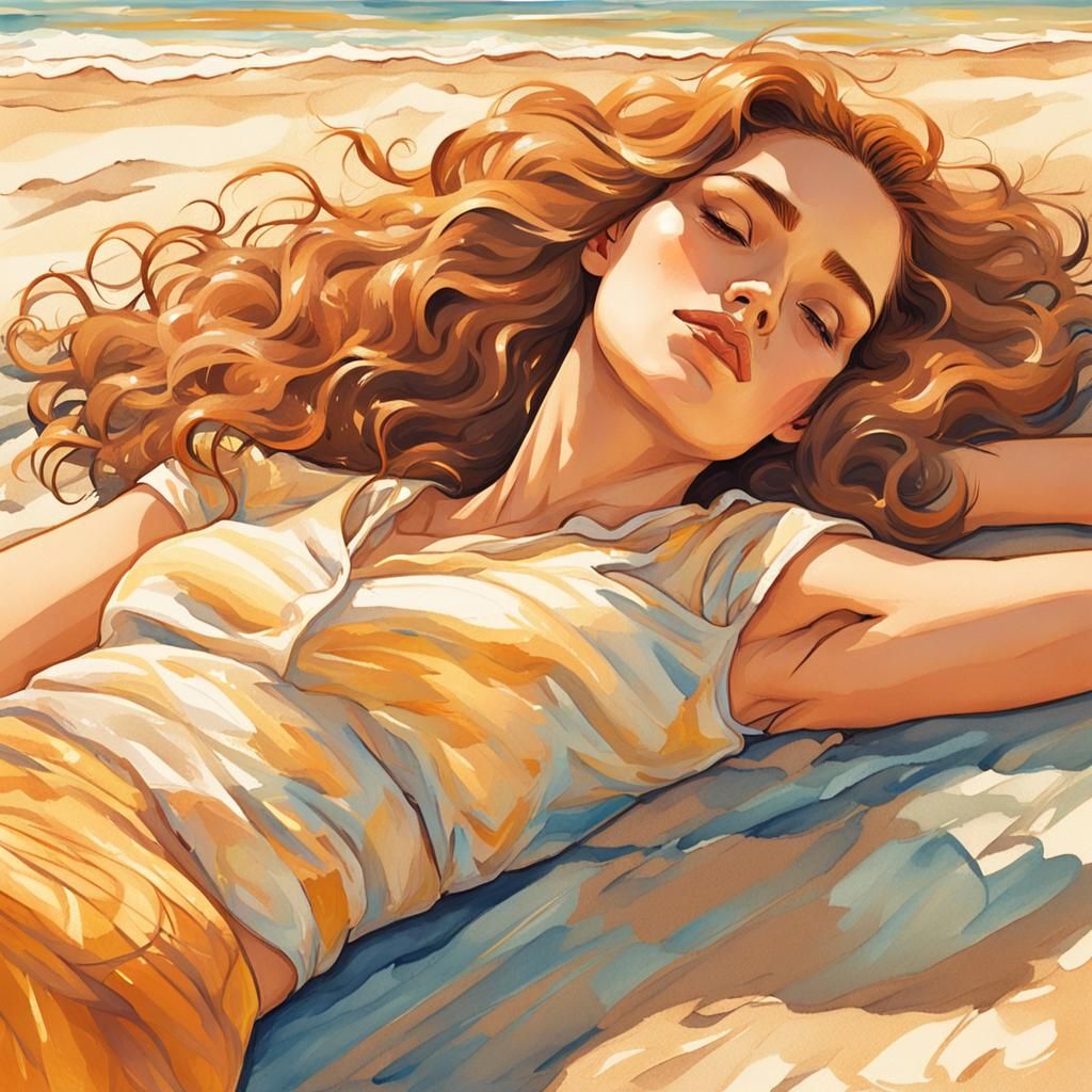 Girl on Beach in Sensual Style