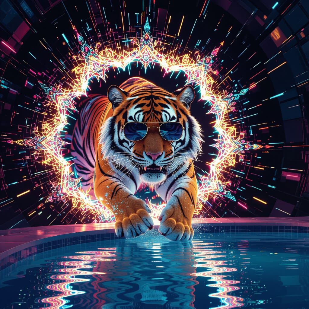 Fractal Tiger Emerges From Screen in Digital Matte Painting ...