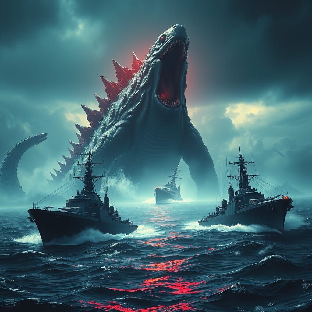 Cyberpunk Kaiju Emerges from Dark Depths