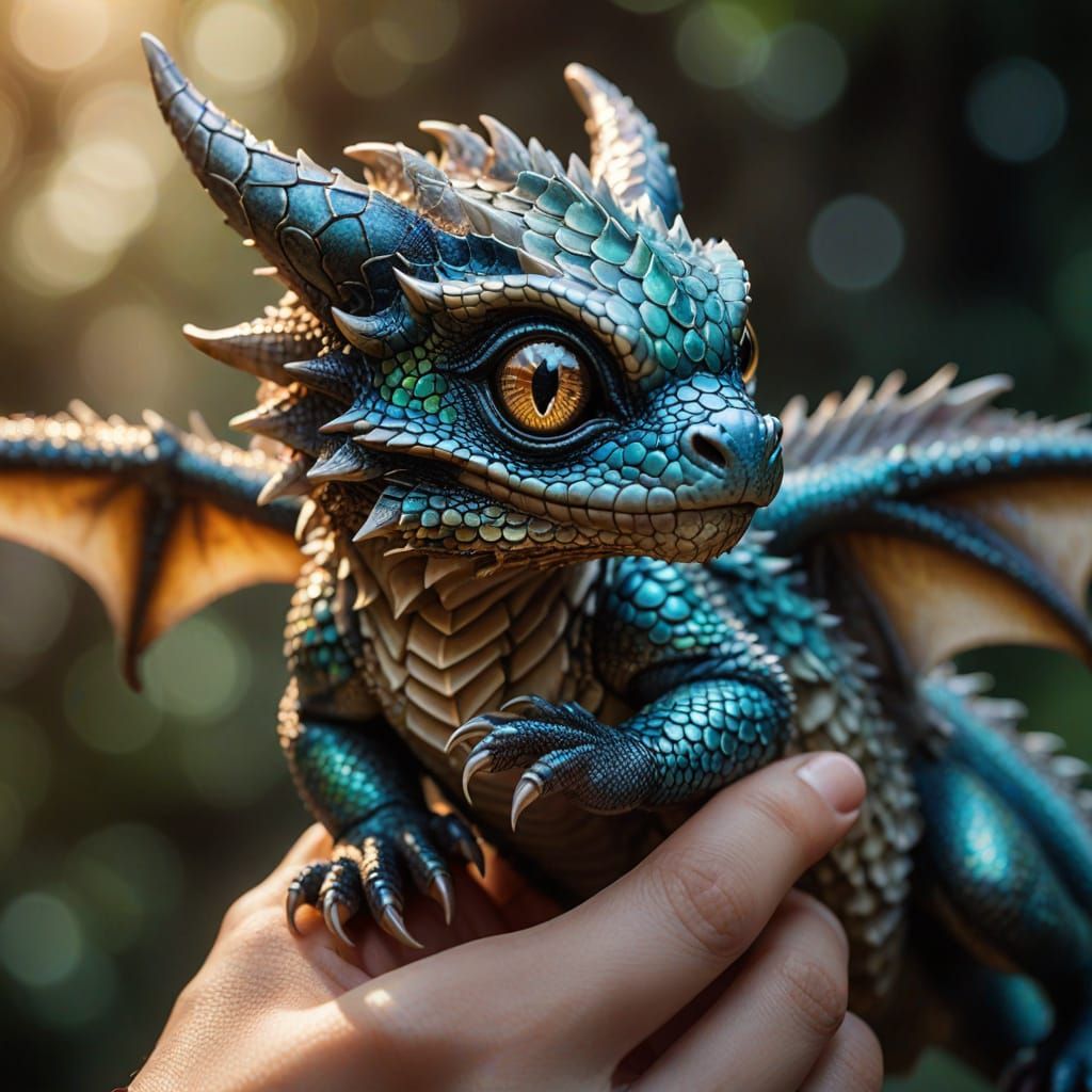 Realistic Pocket Dragon in Gentle Hands
