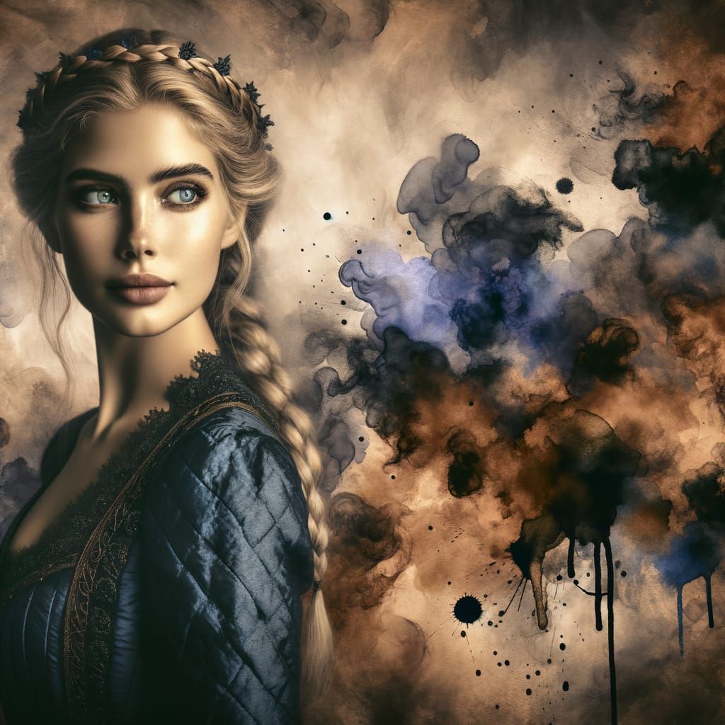 Enchanting Norse Goddess Portrait in Dark Watercolor Style