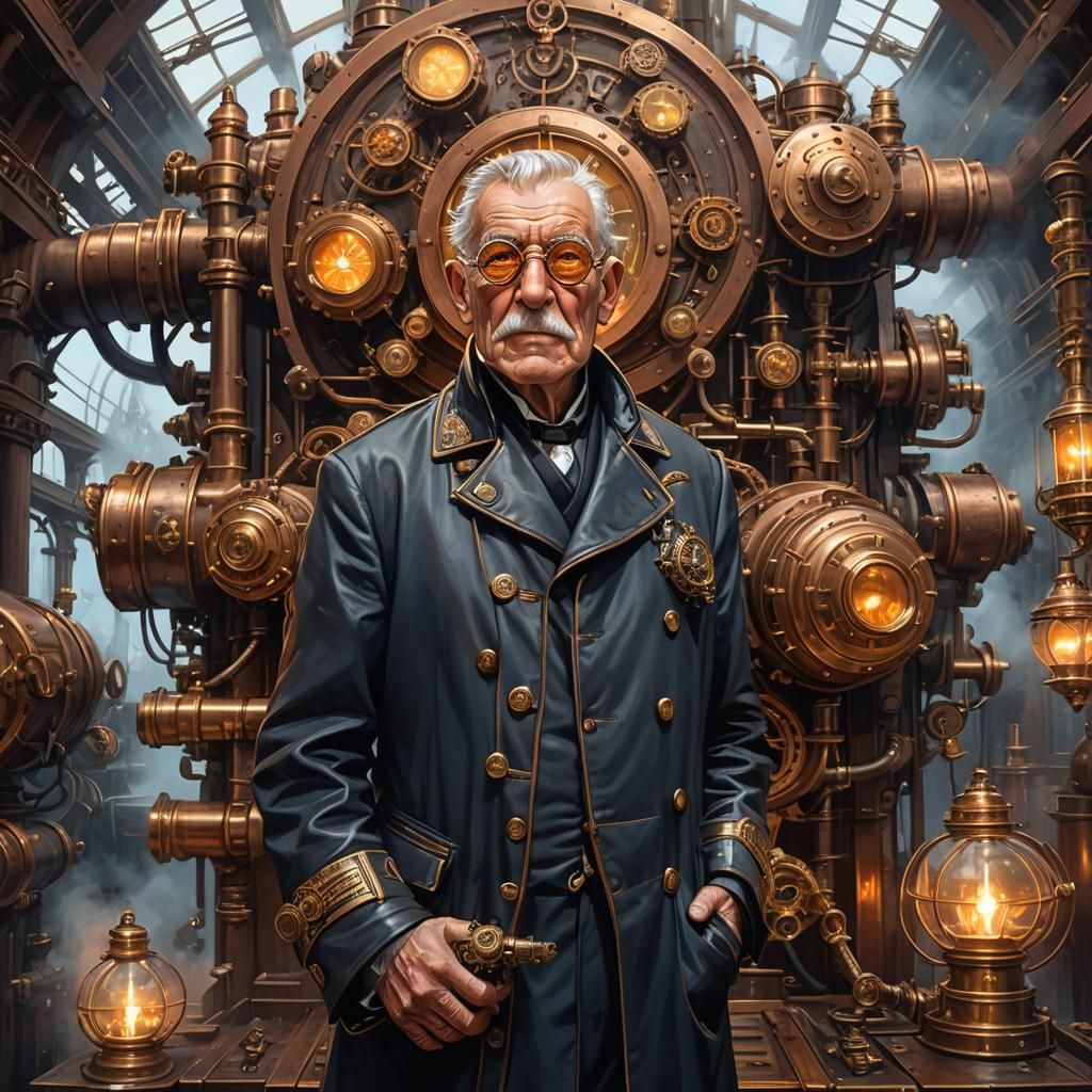 Steampunk Admiral with Brass Goggles and Engine