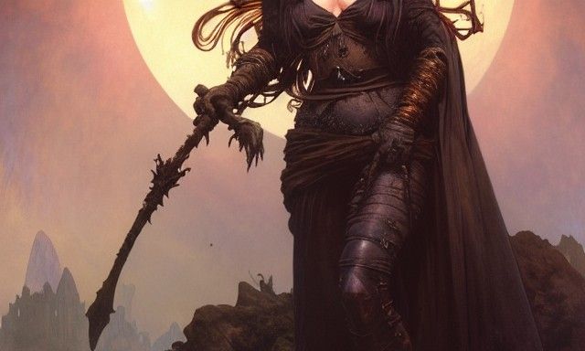 Beautiful Witch Portrait in Romanticism Painting Style