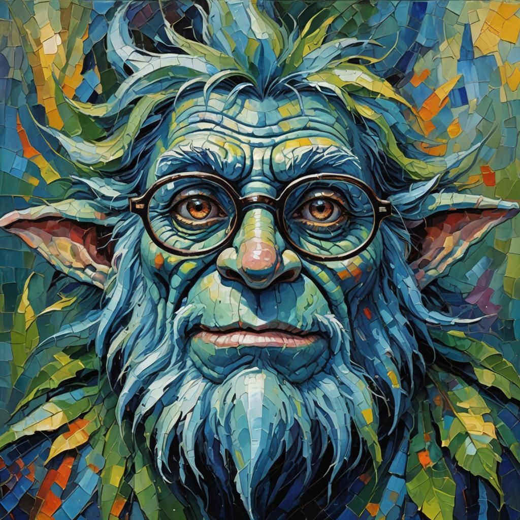 Blue Troll Wizard's Epic Adventure: Expressionist Oil Painti...