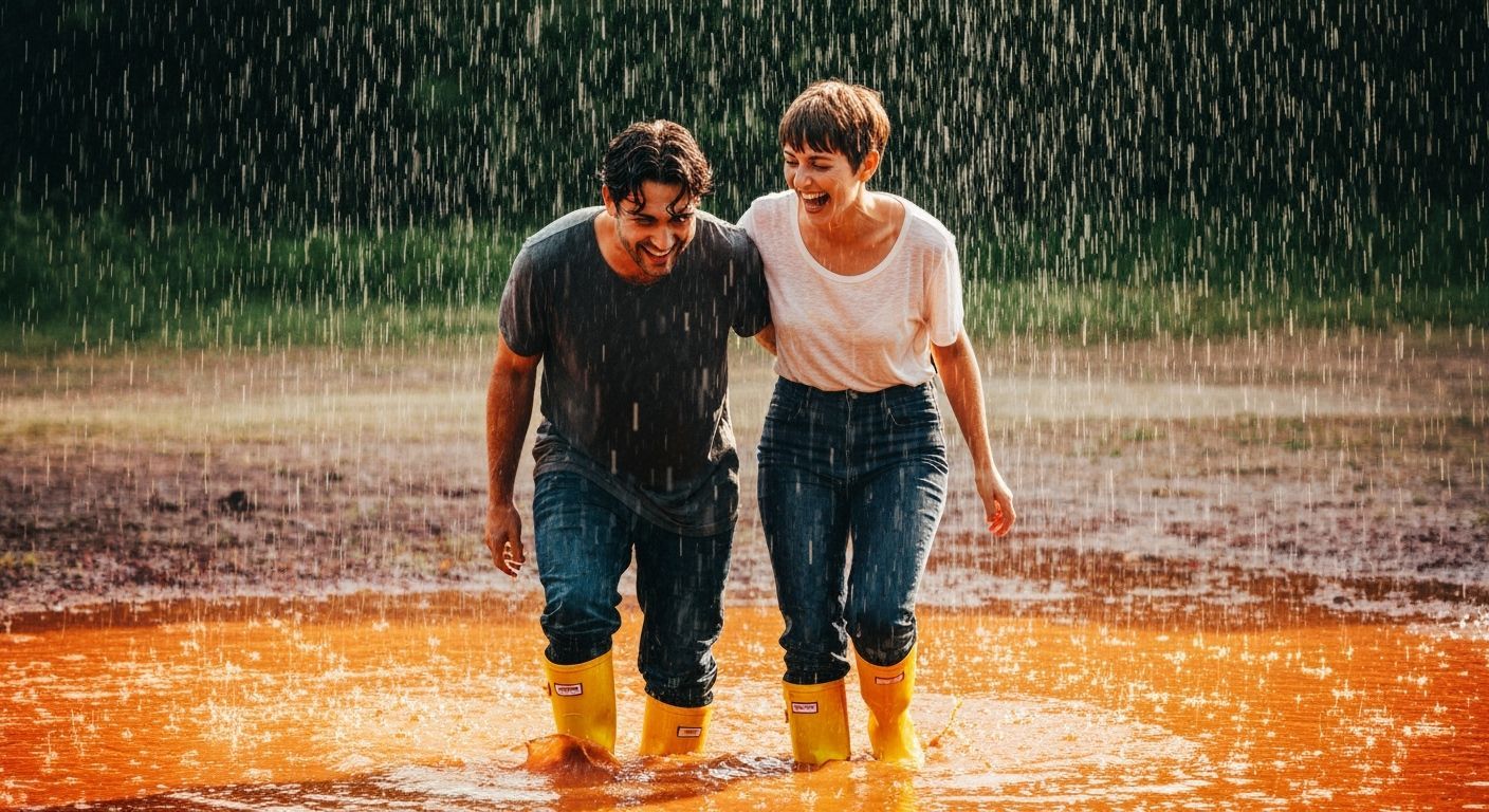 Couple Enjoying Summer Rain Shower