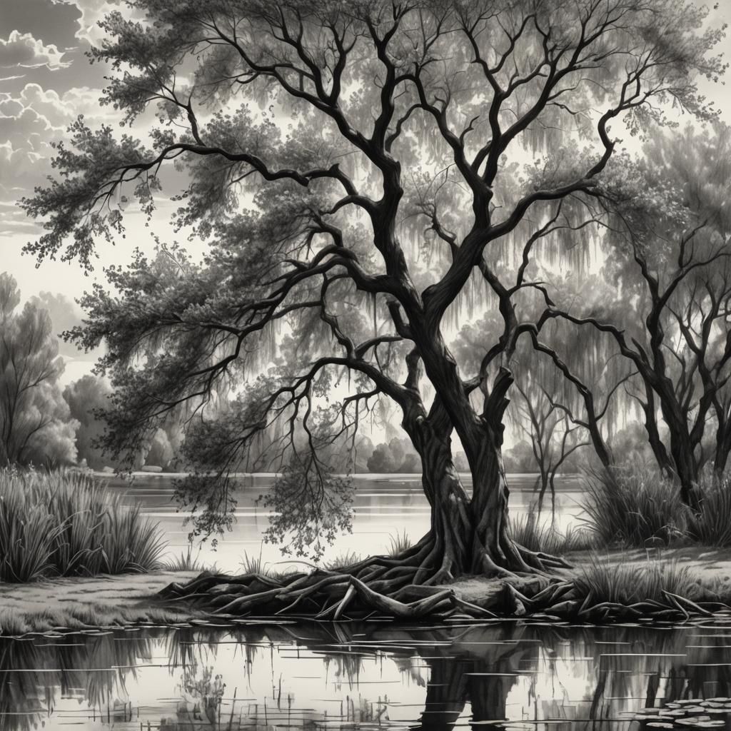 Pear Tree Sketch in Orchard Spring Landscape