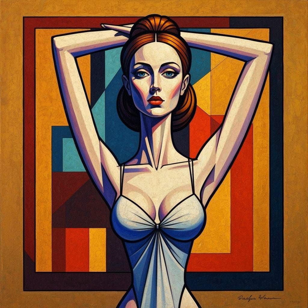 Cubist Ballet Dancer in Geometric Background