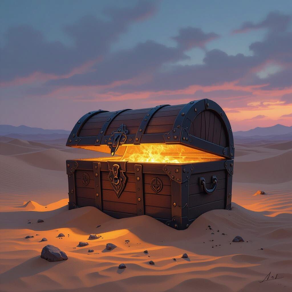 Desert Treasure Chest at Twilight: Matte Painting