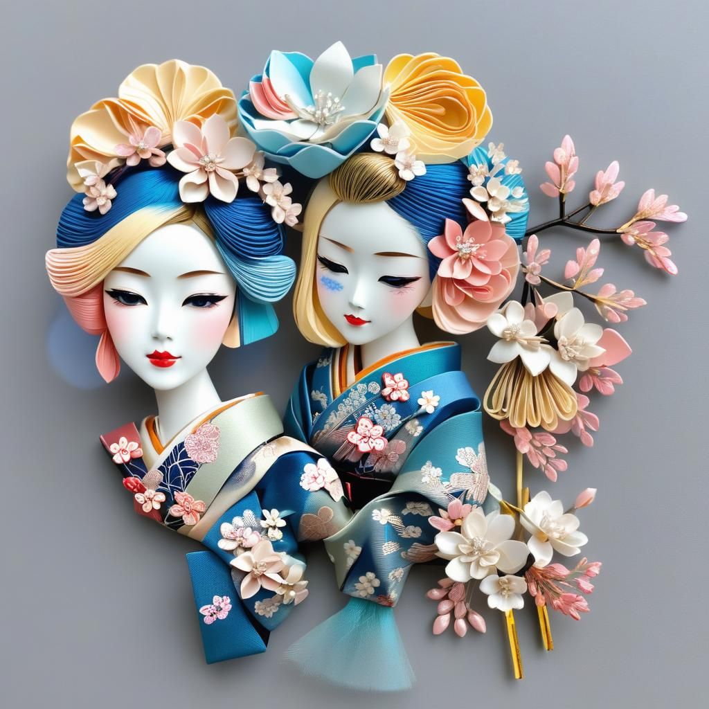 Japanese Maiko with Cherry Blossom Kanzashi in Pastel Shades