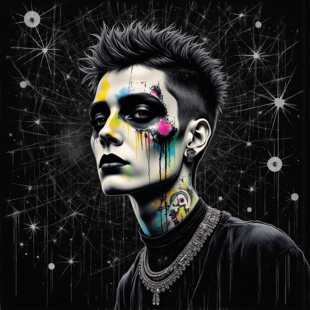 Goth Punk Man with Skull Face in Moody Grunge Style