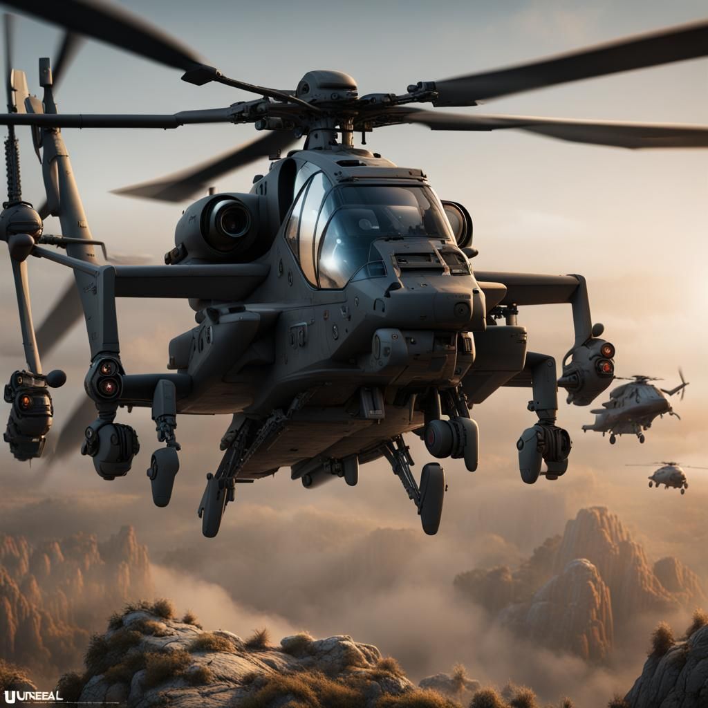 Attack Helicopters in Detailed Matte Painting Style