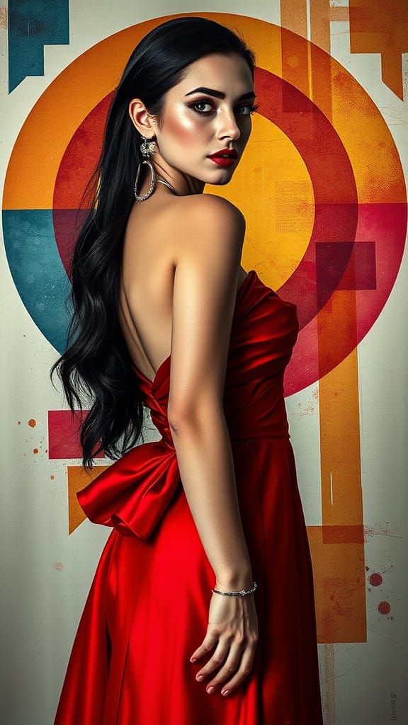 Elegant Woman in Futuristic Dress, Cubist Style