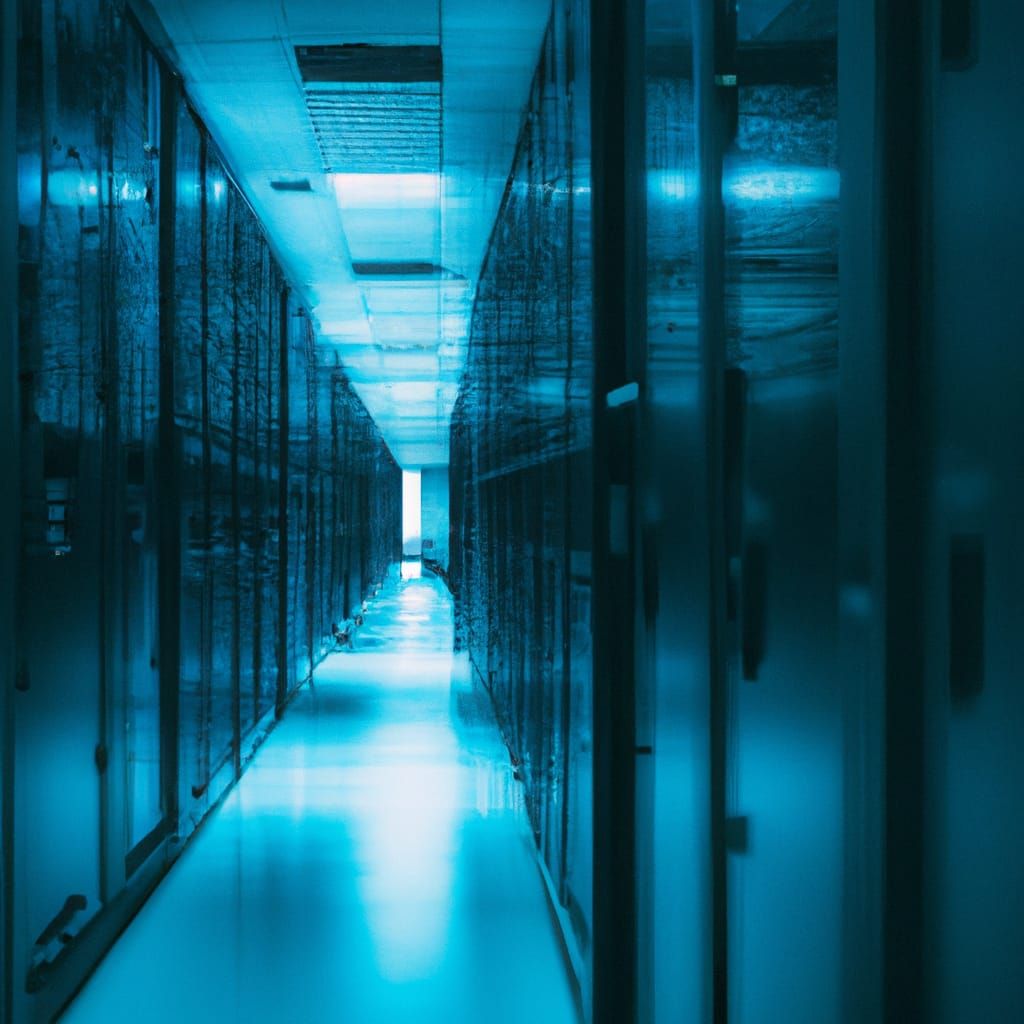 High Tech Server Room Corridor in Blue Light