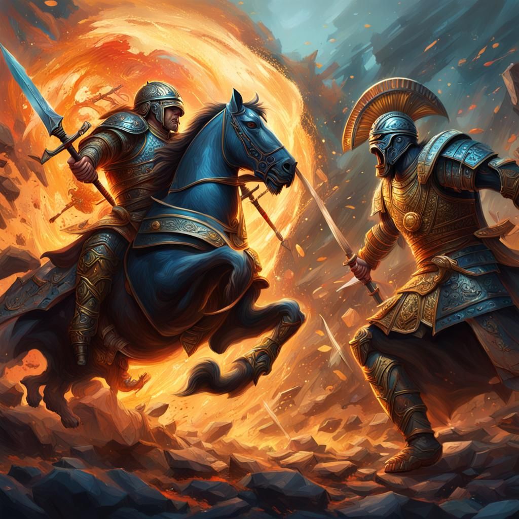 Dramatic Ancient Battle Scene in Hyperrealistic Style