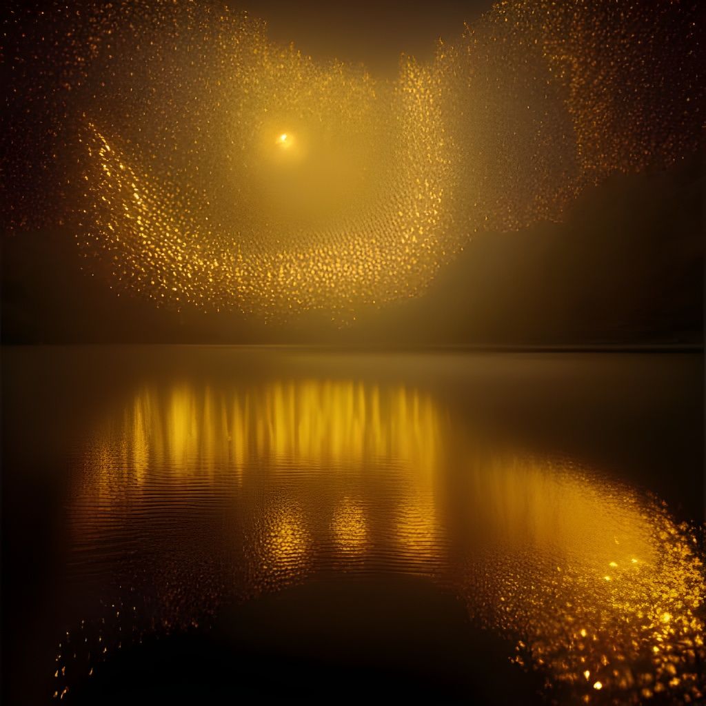 Golden Lake at Night: Hyperdetailed Fantasy Art