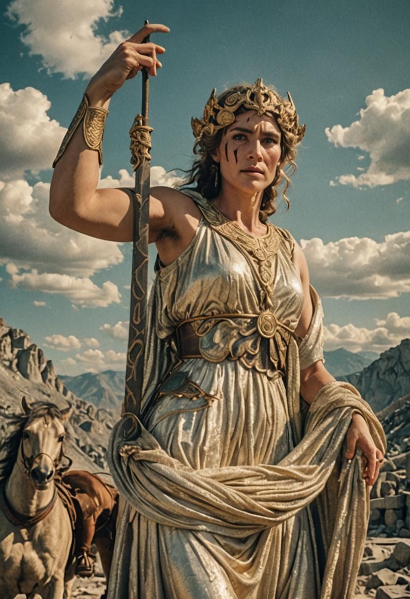 Goddess Nemesis Rides Chariot on Mount Olympus