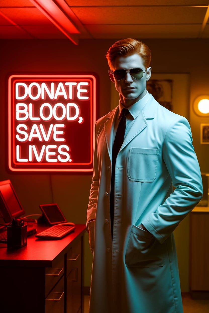 Ginger Vampire Doctor in Medical Office at Night