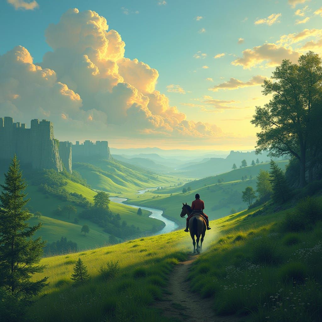 Ethereal Equestrian Landscape in a Detailed Digital Art Styl...