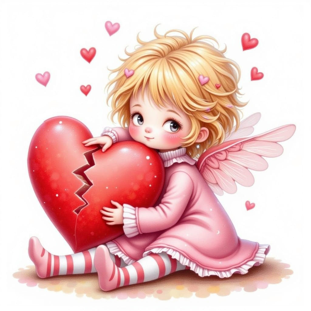 Angel with Broken Heart in Watercolor Style