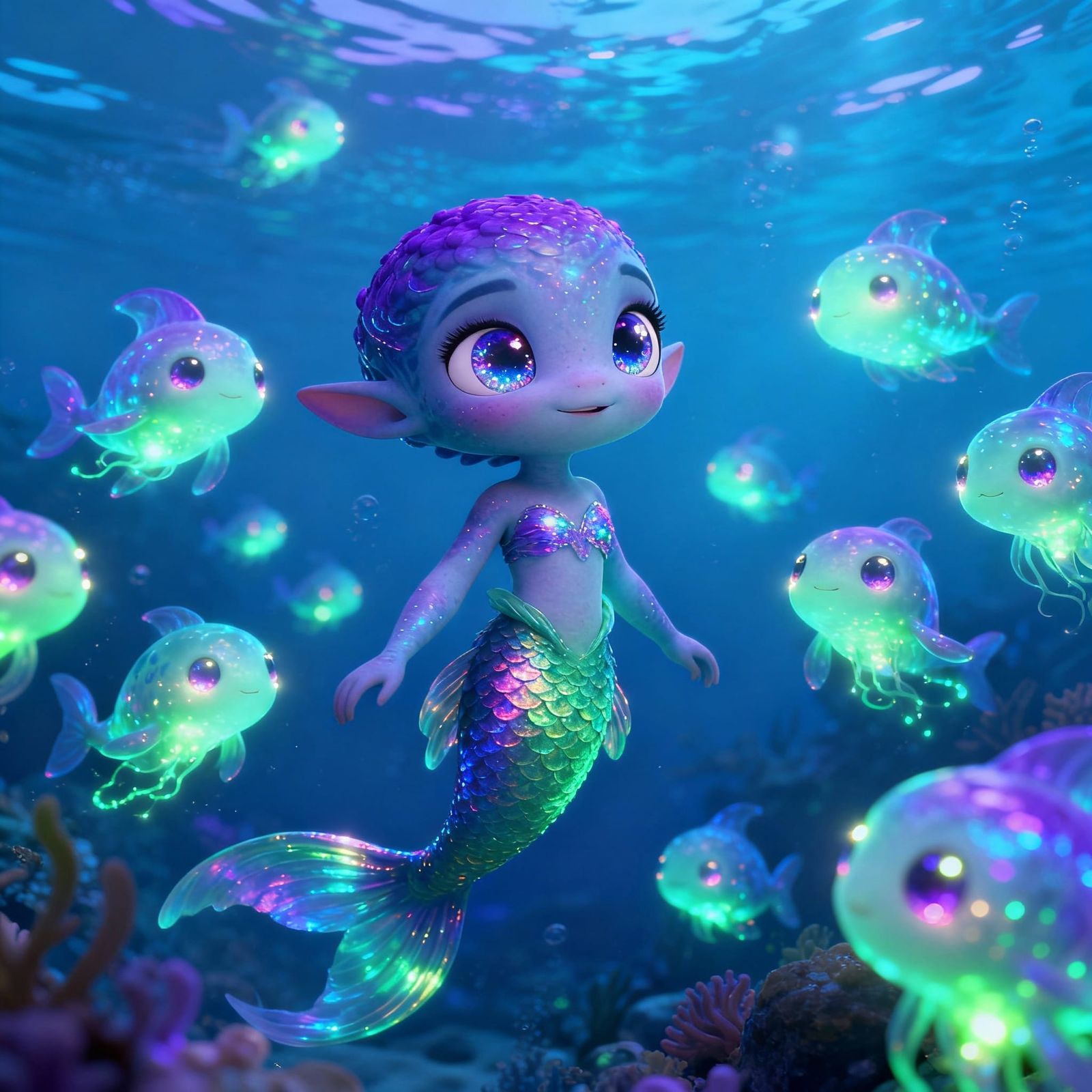 Alien Mermaid with Sparkling Eyes in Disney Style