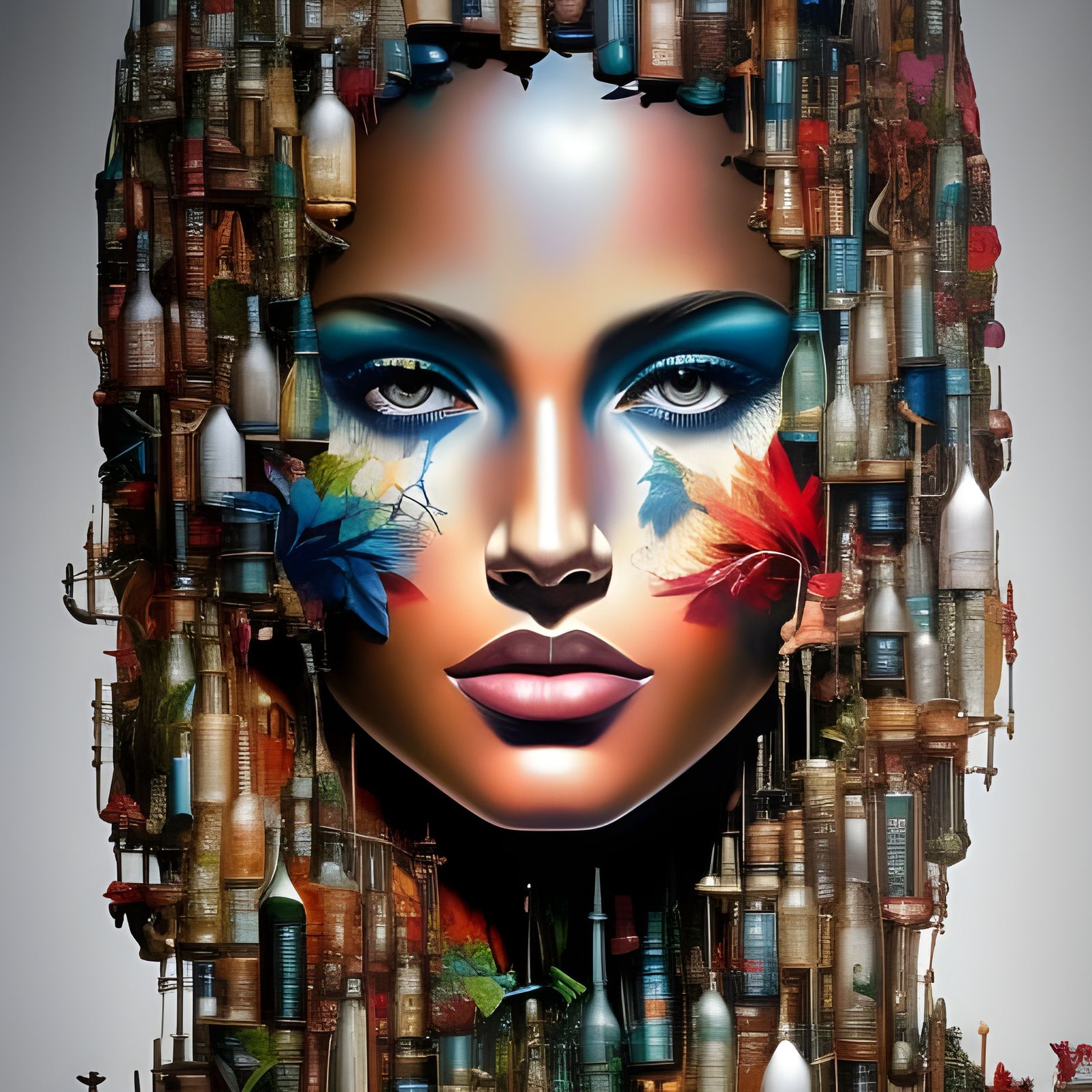 Vibrant Bottle Silhouette in Overgrown Garden