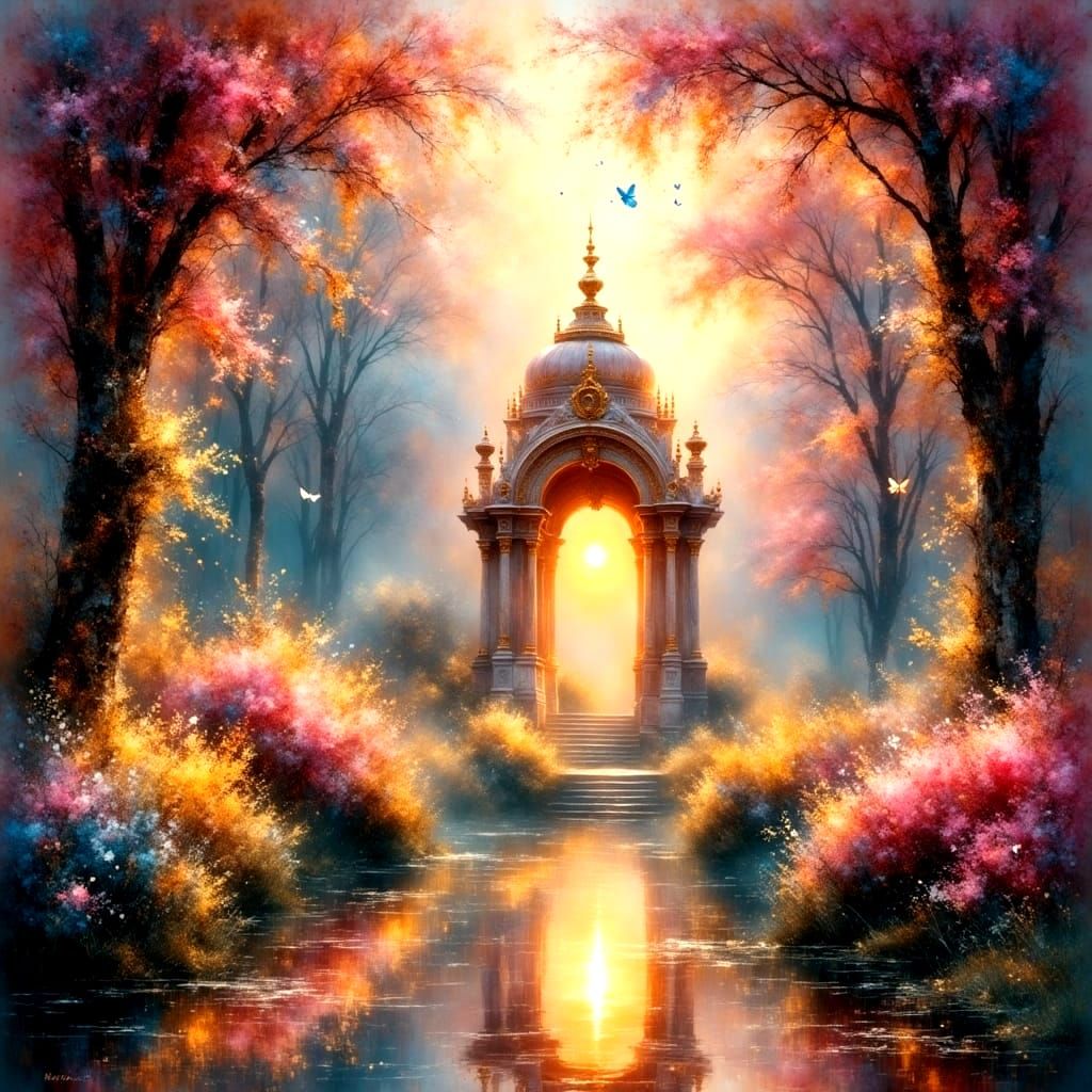 Ethereal Garden Scene in Pastel Colors