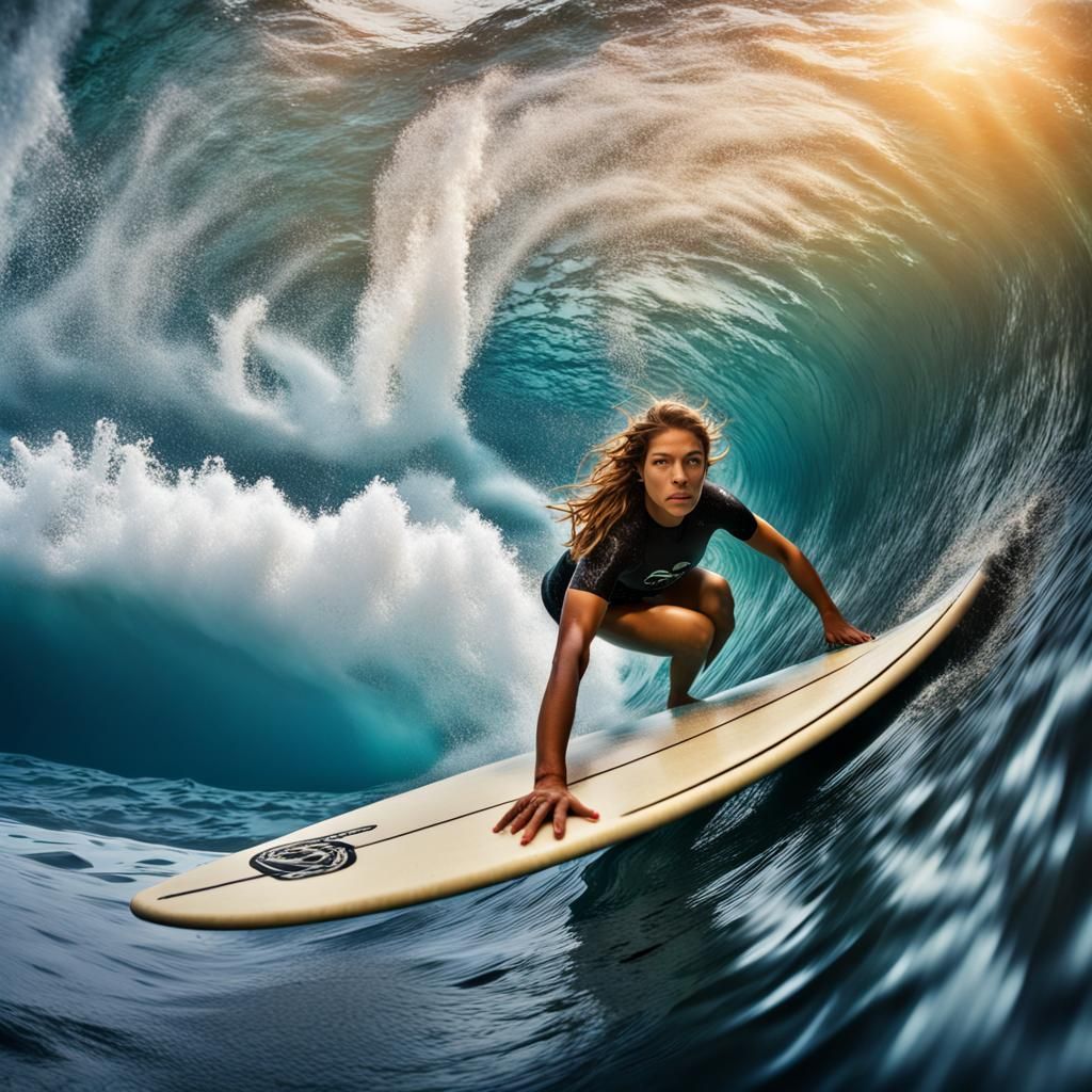 Underwater Surfer Girl Duckdiving in 8k Photorealistic Detai...