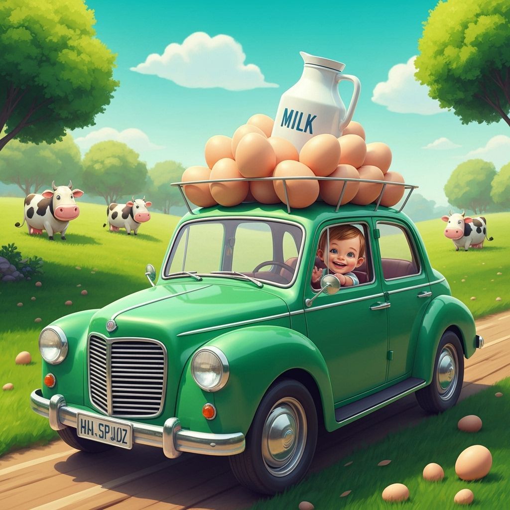 Whimsical Candy Art of Toddler Driving Egg Car