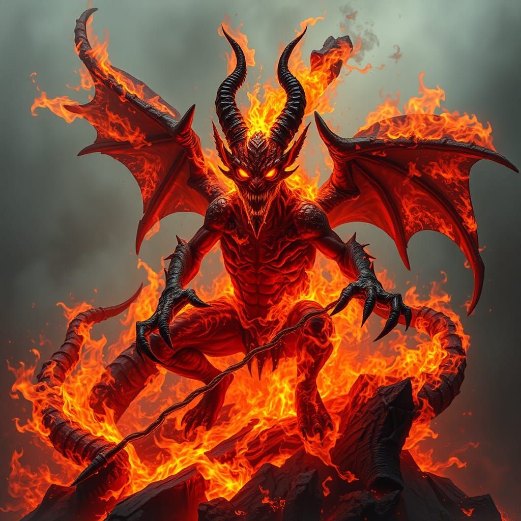 Encaustic Demon Dragon Creates Fiery Chaos