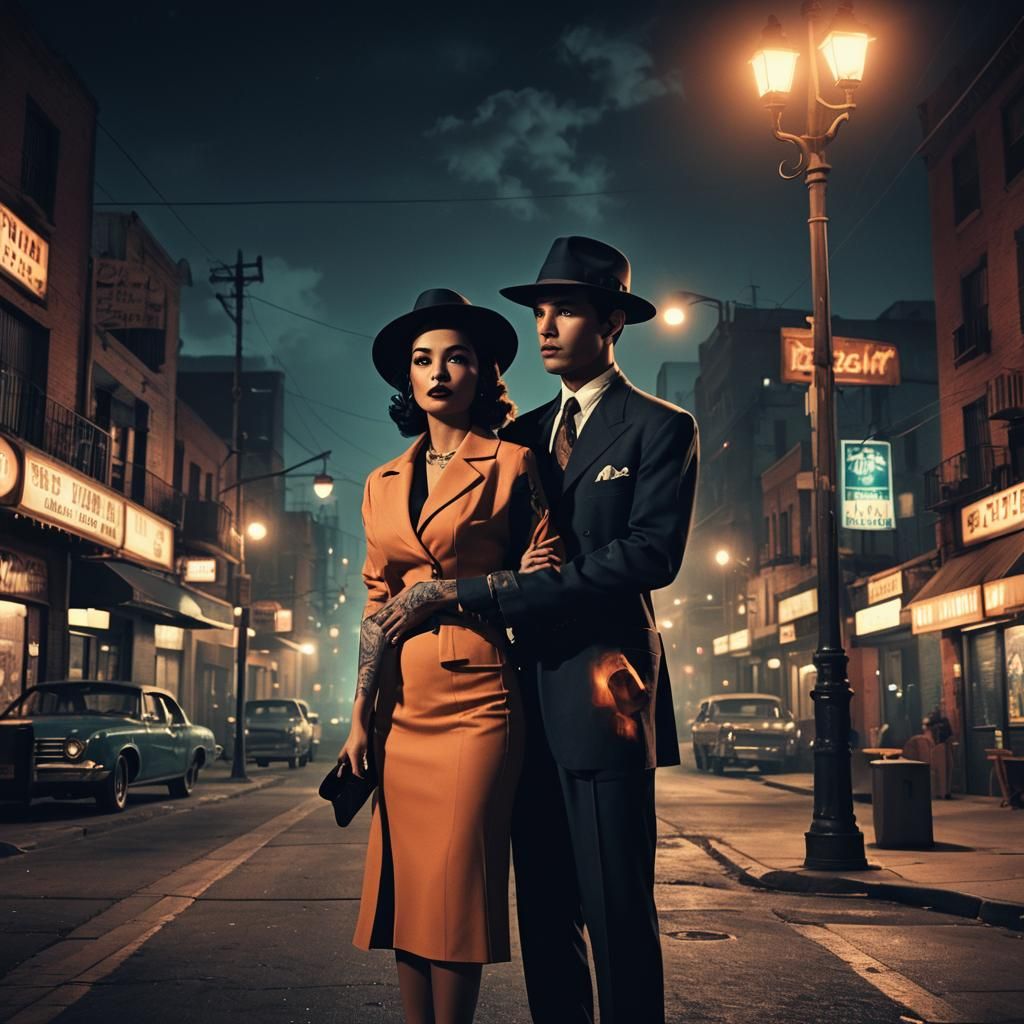 Film Noir Zoot Suit Couple in Cityscape