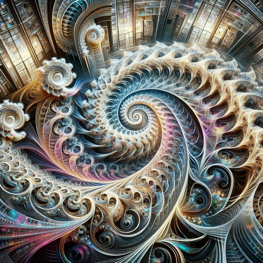 Iridescent Fractals Interweave with Modern Architecture