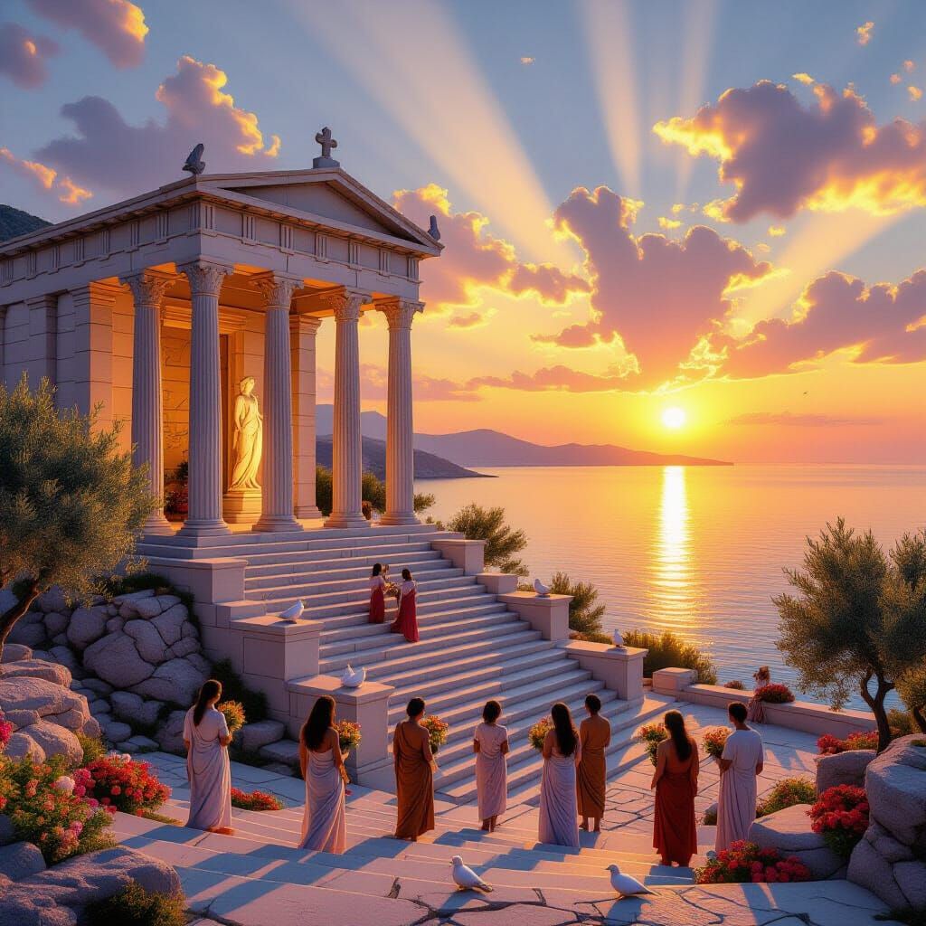 Aphrodite Temple at Sunset Overlooking Sea