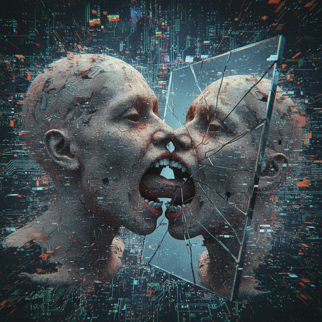 Mind-Bending Recursive Head Devouring Reflection in Glitch S...